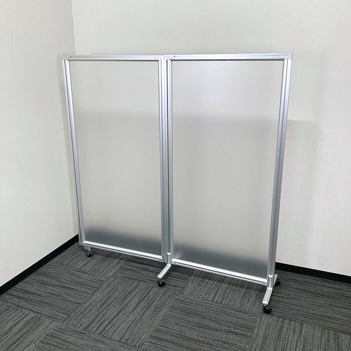 アクリルパーティション［2連結］ キャスター付き W1400×D330×H1440 半透明 中古