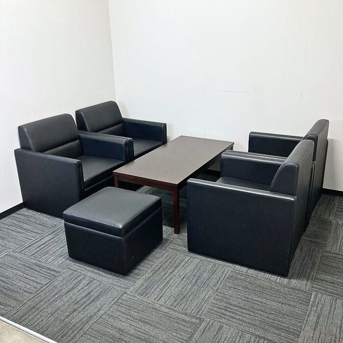 イトーキ LZBシリーズ 応接セット ソファ：ブラック/テーブル：オークダークブラウン 背/座：皮革  2015年製 中古 ⑩