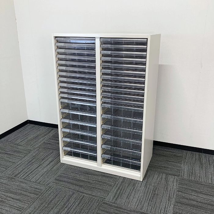 オカムラ SAシリーズ クリスタルトレイ［浅型22段/深型12段］ F505BC Z13 W800×D450×H1187 B4サイズ対応 ライトスモーク 2013年製 中古 ⑳