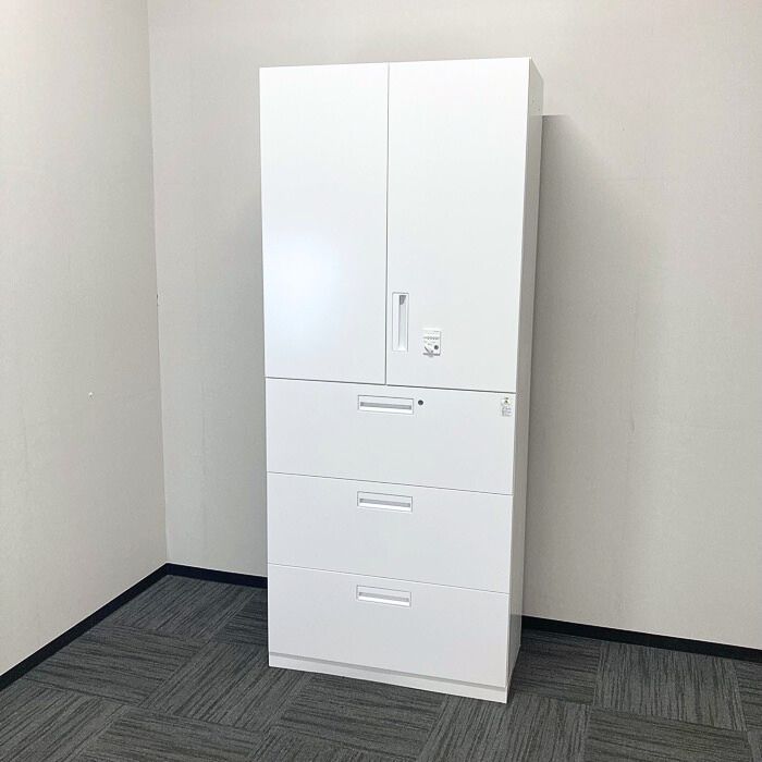 コクヨ エディアシリーズ 両開き書庫＋3段ラテラル W900×D450×H2160 ホワイト 2021～2022年製 中古