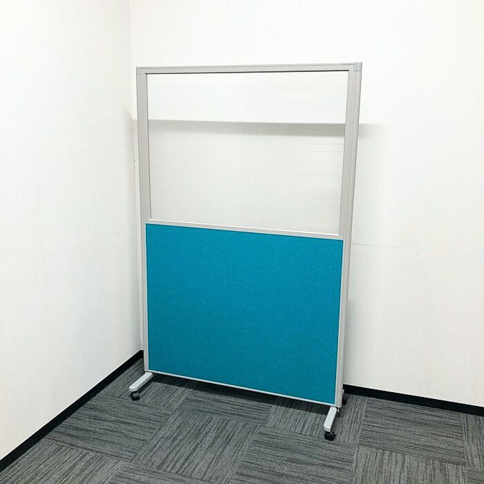 キャスター付きローパーティション W1190×D420×H1850 クリア/グリーン 中古