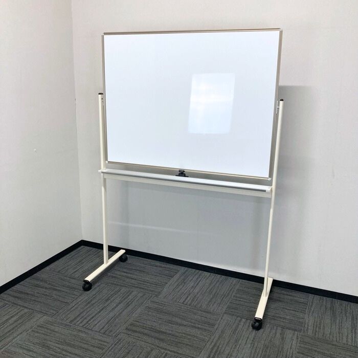 ホワイトボード[両面/脚付き]  W1270×D570×H1800 フレーム：アイボリー 中古