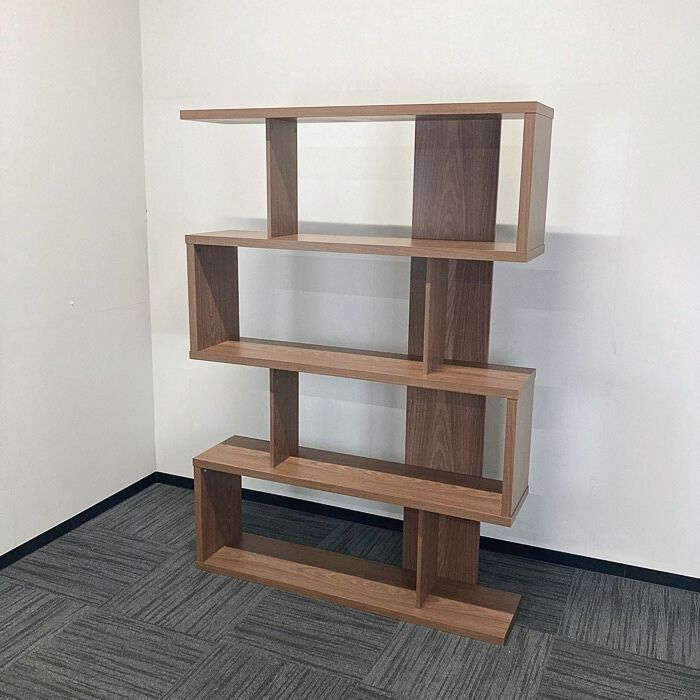 不二貿易 ディスプレイシェルフS型4段 W1200×D305×H1710 ブラウン 中古