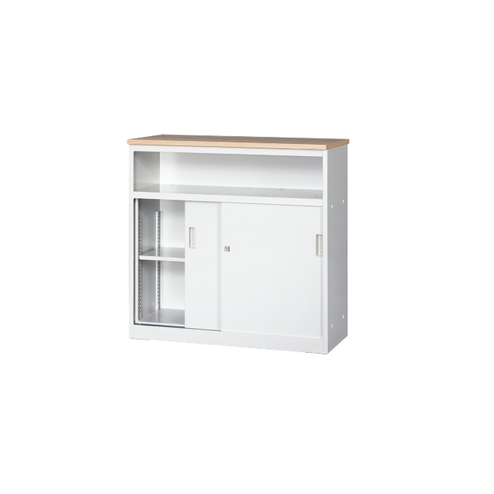 【新品】アルプススチール 中棚付きハイカウンター CVA-9HST-NA W900×D450×H890 天板：ナチュラル/本体：ALPSホワイト/エッジ：ABS樹脂ナチュラル