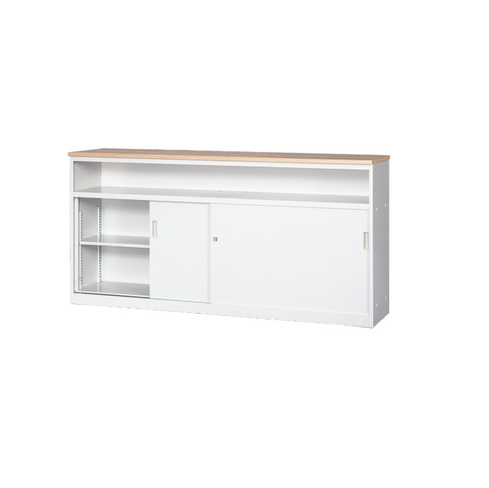 【新品】アルプススチール 中棚付きハイカウンター CVA-18HST-NA W1800×D450×H890 天板：ナチュラル/本体：ALPSホワイト/エッジ：ABS樹脂ナチュラル