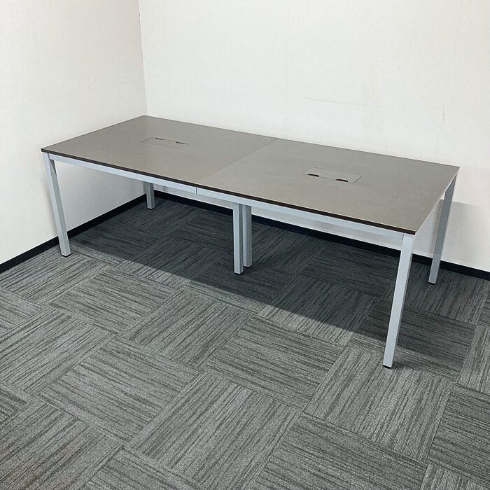 アール・エフ・ヤマカワ 大型会議用テーブル W2100×D900×H700 天板：ダークブラウン/脚：シルバー 中古 ⑳