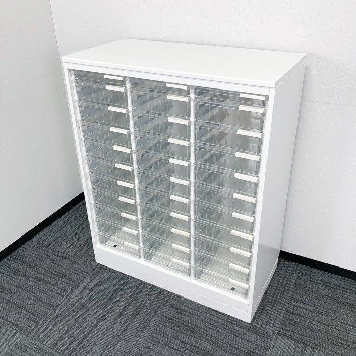 イトーキ　シンラインシリーズ　クリスタルトレイ　HTM-109KAH-W9　W900×D450×H1118　A4対応：浅型3段/深型30段　天板付き　ホワイト　中古　⑩