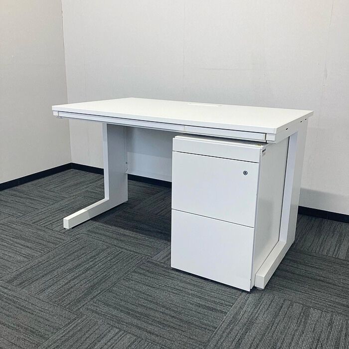 平デスク＋３段ワゴン W1200×D700×H720 ホワイト系 中古