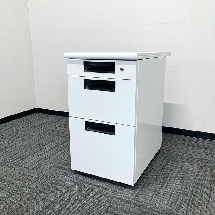 プラス フラットラインシリーズ 3段脇机 W400×D700×H700 ホワイト 中古