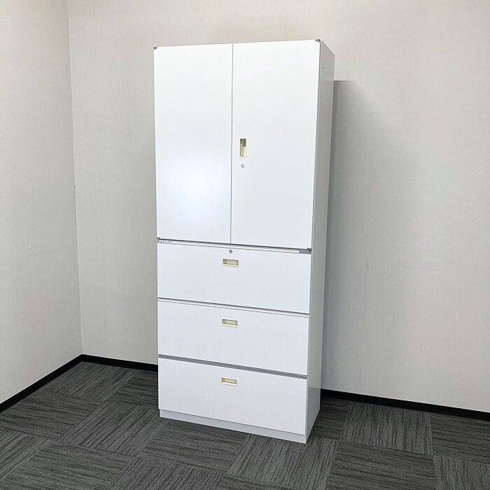 イトーキ シンラインキャビネットシリーズ 両開き書庫＋３段ラテラル W900×D450×H2136 ホワイト 中古